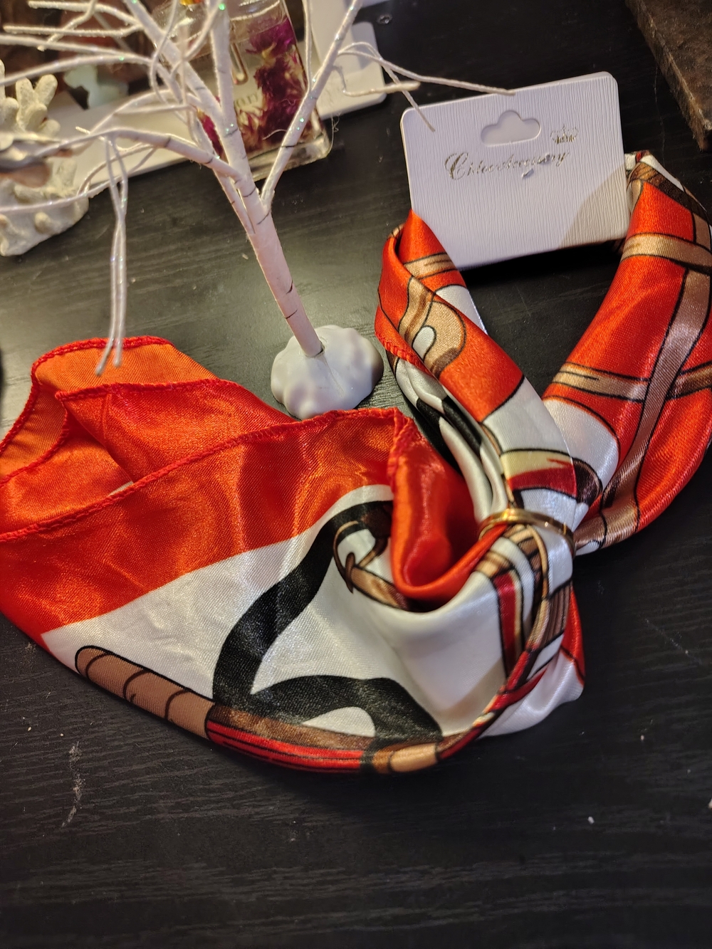 Chic Red & White Satin Scarf - Women Intimates & Sleepwear Accessory